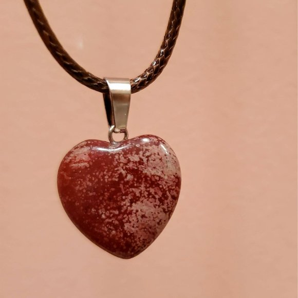 Red Jasper Gemstone Heart Necklace, Polished Rock Pendant, natural stone gift - Picture 2 of 8
